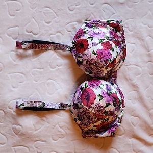 Victoria's Secret Sexy Rhinestone Strap Bombshell Add-2-Cups Push Up bra floral